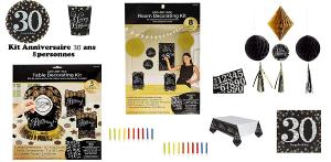 Mgs33 Kit Plus Anniversaire 30 Ans Complet décoration Table 8 Personnes (8 Assiettes, 8 gobelets, 8 