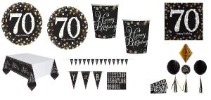  Mgs33 Anniversaire 70 Ans Complet décoration Table 16 Personnes (16 Assiettes, 16 gobelets, 16 Serv