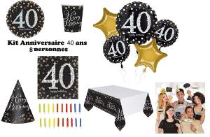 Mgs33 Kit Plus Anniversaire 40 Ans Complet décoration Table 8 Personnes (8 Assiettes, 8 gobelets, 8 