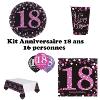 Mgs33 Kit Anniversaire 18 Ans Complet décoration Table 16 Personnes (16 Assiettes, 16 gobelets, 16 Serviettes, 1 Nappe + 6 Ballons 