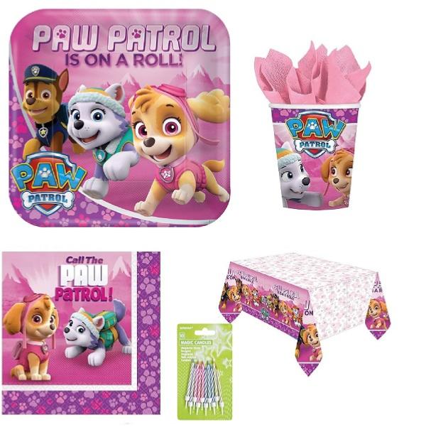 Mgs33 Patrouille (cde 7) Canine Fille 16 Enfants Complet Anniversaire (16 Assiettes 23 cm ou 18 cm, 16 gobelets, 20 Serviettes, 1 Nappe + 10 Bougies magies avec Support) 