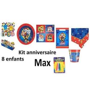 Mgs33 Kit( cde 8 ) Pat Patrouille 8 Enfants Complet Anniversaire (8 Assiettes, 8 gobelets, 16 Serviettes, 1 Nappe + 10 Bougies +