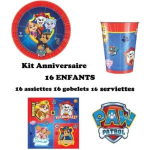 Mgs33 (cde6) Kit Pat Patrouille pour 16 Enfants Anniversaire (16 Assiettes, 16 gobelets, 16 Serviettes + 30 Ballons OFFERTS)