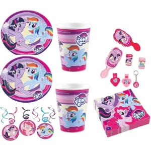 Mgs33 Kit (cde 7) little pony,16 Enfants Anniversaire 16 Assiettes, 16 Gobelets , 20 Serviettes , 24 Mini jouets , 6 Suspensions