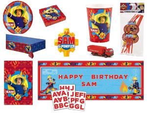   MEGA Kit Sam Le Pompier 8 Enfants Complet Anniversaire (8 Assiettes, 8 gobelets, 20 Serviettes, 1 