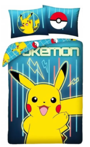 Pokemon - Parure de lit coton Enfant Pikachu Neon Lit 1 place, Housse de couette 140x200 cm, une Taie d’oreiller