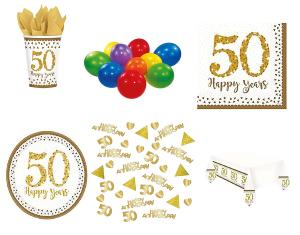 Mgs33 Kit Anniversaire 50 Ans de Mariage 16 Personnes (16 Assiettes, 16 gobelets, 16 Serviettes, 1 N