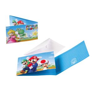 Amscan 9901543 Lot de 8 cartes d'invitation Super Mario World 7,9 x 14,1 cm avec enveloppes blanches